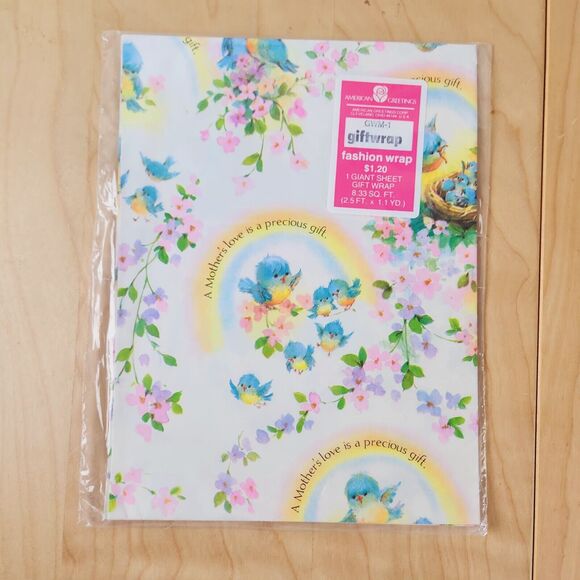 3 x Vtg 80s American Greetings Gift Wrapping Paper Mothers Day Flower Bluebirds - Picture 2 of 4